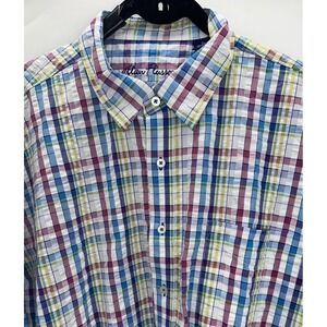Alan Flusser‎ XL Colorful Pastel Rainbow Check Seersucker Camp Button Down